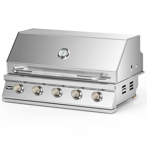 Hygrill STD Series 40-Inch Built In Grill, Stainless Steel 5-Burner Grill Head for Outdoor Kitchen, 70,000 BTU, Liquid Propane