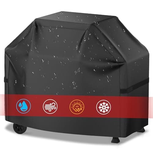 Grill Cover, 58 inch BBQ Gas Grill Cover for Outdoor Grill, Waterproof, Anti-UV, Rip-Proof, Fade Resistant Material, Barbecue Cover with Hook-and-Loop Straps & Adjustable Hem Drawstring, Black