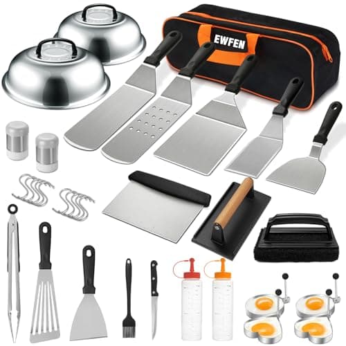 35PCS Griddle Accessories Kit, Flat Top Grill Accessories Set for Blackstone and Camp Chef, Grill Spatula Set with Enlarged Spatulas, Basting Cover, Scraper for Outdoor Barbecue