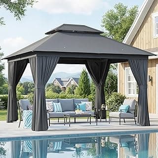 Aoxun Outdoor Gazebo for Patio 10x12, Metal Frame Canopy with Double Roofs, Heavy Duty Party Tent