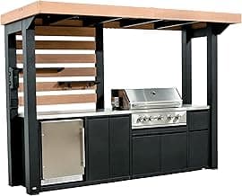 Backyard Discovery Fusion Flame Galvanized Steel Covered Outdoor Kitchen with 5-Burner Stainless Steel Grill, Refrigerator